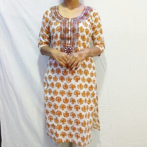 Women's Printed Cotton Kurti with Embroidered Neckline – Casual & Ethnic Wear