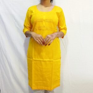 Women's Yellow Cotton Kurti with Embroidered Yoke and 3/4th Sleeves